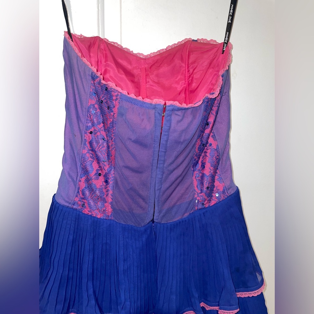 Y2K Vintage Betsey Johnson Strapless Corset Ruffle Pink Blue Lace Cupcake Mini 💘 - Picture 6 of 15